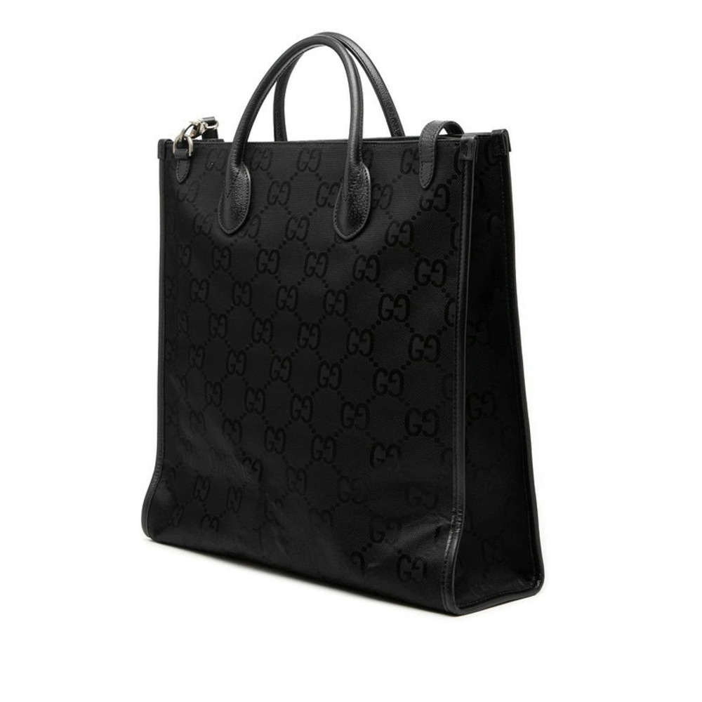 Gucci Off Shoulder Long GG Bag Leather Grid 2way Black the Black